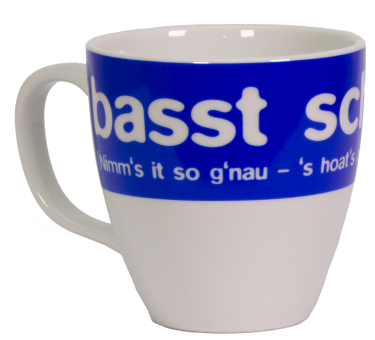 Tasse »basst scho« weiß/blau